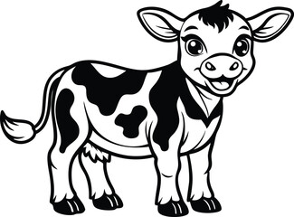 cute baby cow silhouette vector icon, black and white cow, cow cartoon isolated on white, vector illustration of a cow on white background.