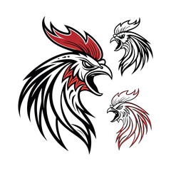 Obraz premium Set of 3 Rooster Head Illustrations Vector