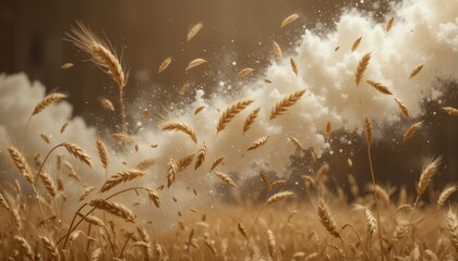 Obraz premium Wheat Explosion Golden Grains Bursting Through a Dust Cloud - Ultra HD Editorial Image