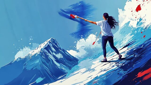 Cute Cartoon Painter Creating Colorful Art on Canva in 2D Animation