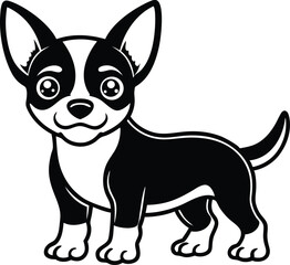 vector illustration of a dog, black and white dog, cute baby dog silhouette icon on white background.