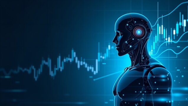 AI Robot Trading Stock Market Futuristic Tech Blue Digital Background