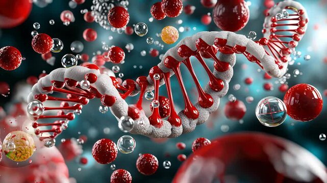 Abstract DNA Helix, Red and White 3D Rendering