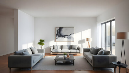 living room filled with furniture and a painting on the wall