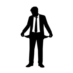 Businessman with Empty Pockets Silhouette Vector Illustration