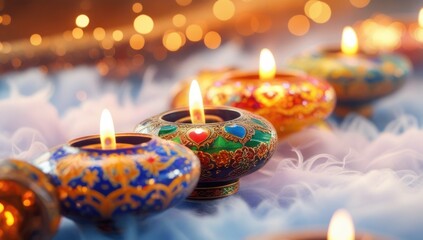 Colorful traditional oil lamps with the sparkling background