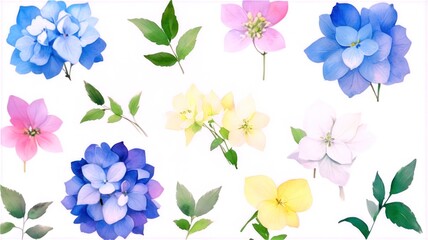 Illustration of hydrangeas and wildflowers painted in watercolor