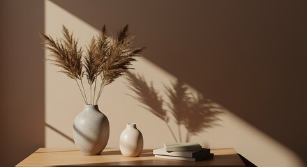 Sunlit Serenity: Pampas Grass & Ceramic Vase Still Life AI Generated