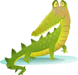 Cute Cartoon Alligator or Crocodile Illustration for children. Cute crocodile hand drawn safari animal character design. Vector animal illustration clip art cartoon for kids.