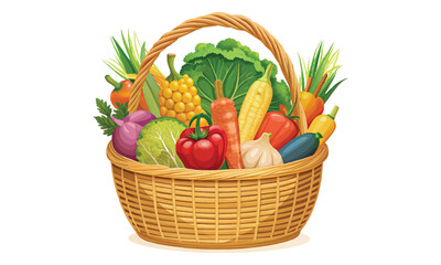 Vegetables in a Basket Vector Illustration