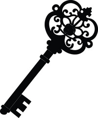 Key Silhouette Black Vector | Vintage Key Design