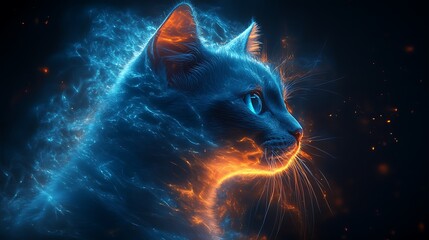 Vibrant glowing cat in cyberpunk theme high resolution picture