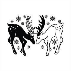 Christmas Deer with Snowflakes Background Illustration