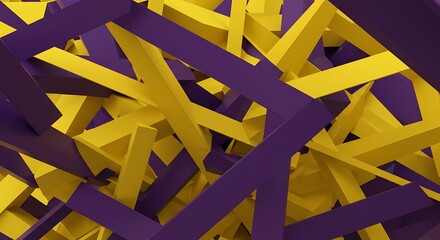 Golden Hour Geometry: Abstract 3D Render in Purple & Yellow AI Generated