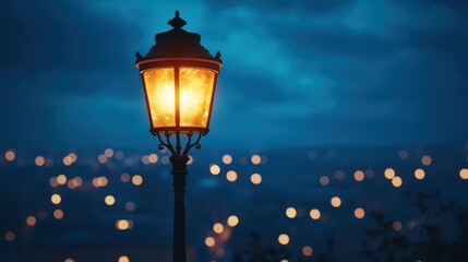 Vintage lamp post night cityscape