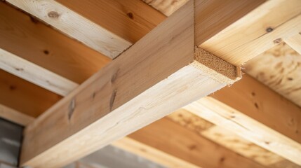 Carpenter trimming wooden beams in a home renovation project. Featuring craftsmanship and attention to detail