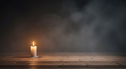 Obraz premium Solitary Candlelight: Smoky Atmosphere, Wooden Floor AI Generated