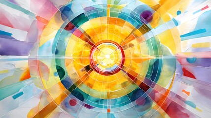 Abstract Watercolor Artwork Representing Higher Power and Human Connection in Vibrant Colors