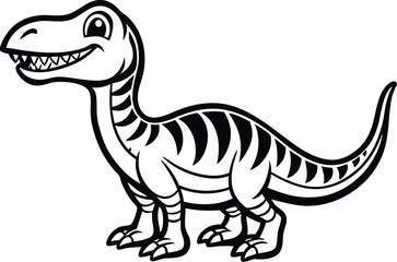 tyrannosaurus dinosaur vector illustration, dinosaur line art coloring page on white background.