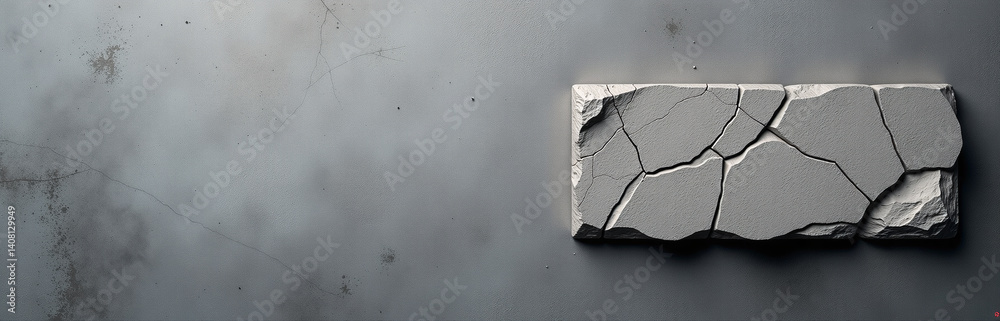 Aufkleber A Grungy Gray Background Features Copy Space While A Contrasting Banner Has A Cracked Stone Textured Design Element Prominently Displayed.