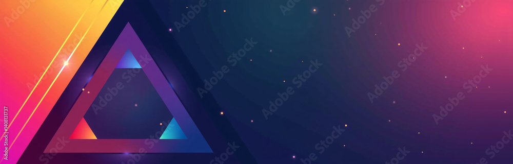 Aufkleber A Modern Background Features A Geometric Triangle With A Color Gradient That Includes Various Hues, From Neon To Metallic Tones And Abstract Shapes.