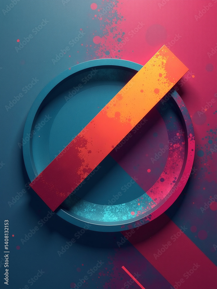 Poster A Modern Design Featuring A Colorful Geometric Shape On A Vibrant, Abstract Background With A Metallic Sheen And Bold, Diagonal Lines.