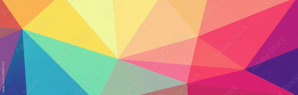 Aufkleber A Modern Web Banner Features A Colorful And Bright Abstract Background With Geometric Shapes Like Triangles And Color Gradients.