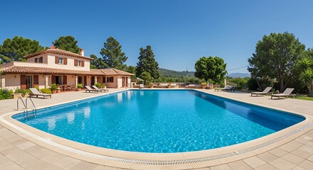 Mediterranean Villa, Sparkling Pool, Sunny Escape AI Generated