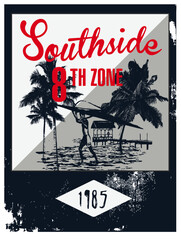 Beach surf club t-shirt design. Palm beach artwork.
