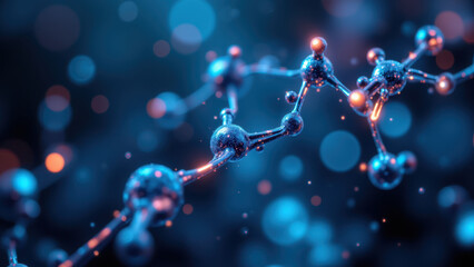 Three-dimensional rendering of glucose molecule connected to GLP-1 receptor for diabetes treatment.