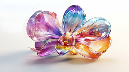 Fototapeta premium Vibrant, iridescent orchid, sculpted from liquid glass.