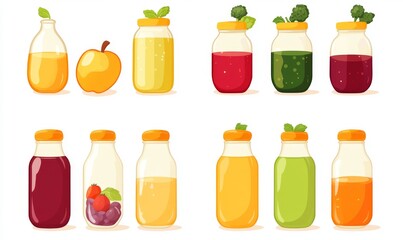 An image of a green smoothie and an apple is depicted in a cheerful cartoon illustration