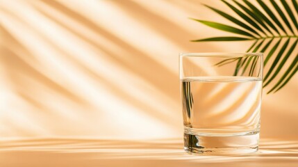 This visually striking image showcases a crystal glass filled with water, casting artistic shadows on a warm background, symbolizing clarity, tranquility, and an inviting home environment.
