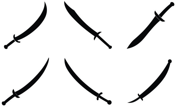 Sword Set &ndash; Medieval Weapon Vector Illustrations Including Scimitar, Shamshir, Kilij, Saif, Talwar.
