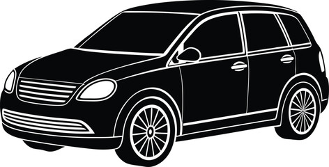 black and white car, -car wrap silhouette vector icon, 
 black car isolated on white background.