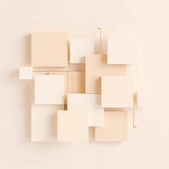 Obraz premium Digitally rendered abstract art featuring a three-dimensional arrangement of squares with delicate gold line accents on a uniform background
