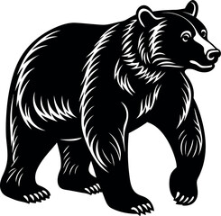 Walking Bear Side View Vector – Black Grizzly Clipart for Camping and Adventure Themes