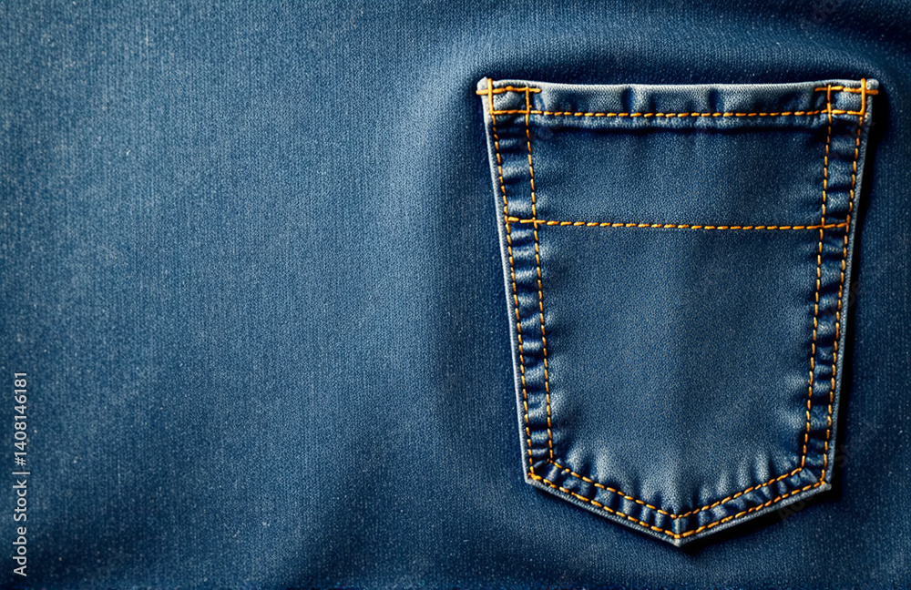 Poster blue denim texture features a combination of dark and light tones with visible pocket seams and stit