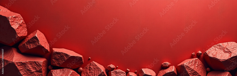 Aufkleber Bright Red Grunge Background Features A Textured Rock Pattern And Warm Red Stone Elements With Ample Space For Design.