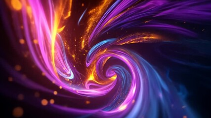 Abstract cosmic energy vortex with swirling neon lights and glowing particles - Powered by Adobe