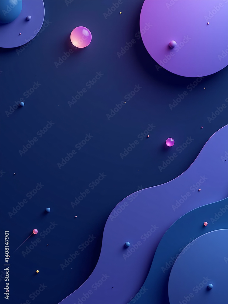 Poster Dark Blue And Purple Geometric Shapes On A Wide Colorful Gradient Background With 3d Cutout Effect Design For Web Banners.