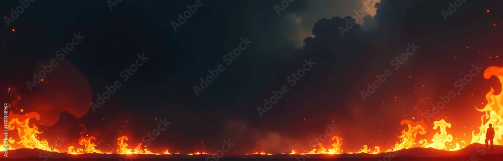 Aufkleber dark fiery background for apocalyptic designs with a wide banner space for text overlay over flames 