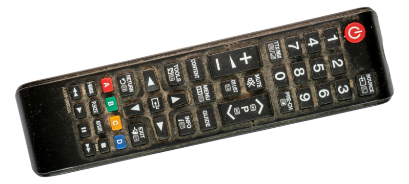 Old remote control for television isolated on transparent background
