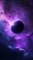Purple planetary system with colorful nebula and stars