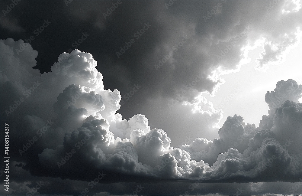 Poster Grunge Art Background Of Black And White Abstract Watercolor Clouds In Stormy Darkness With Empty Space For Design Creation.