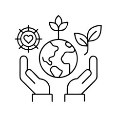Sustainable Development Concept with Hands and Earth Against Nature  