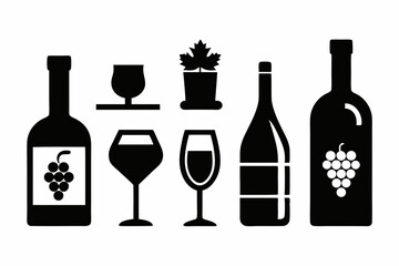 wine icon set sihouette black vector bundle
