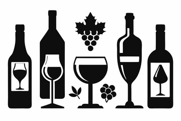 wine icon set sihouette black vector bundle