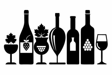 wine icon set sihouette black vector bundle