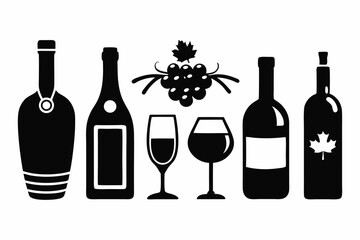 wine icon set sihouette black vector bundle